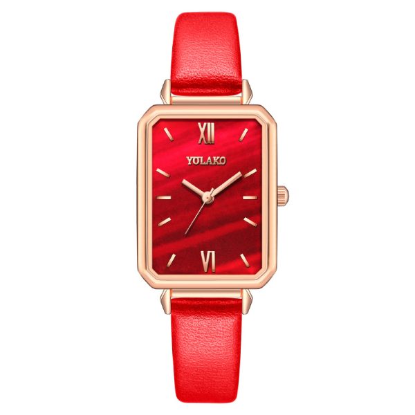 Square small green watch ladies watch female watch leather strap quartz watch - 图片 4