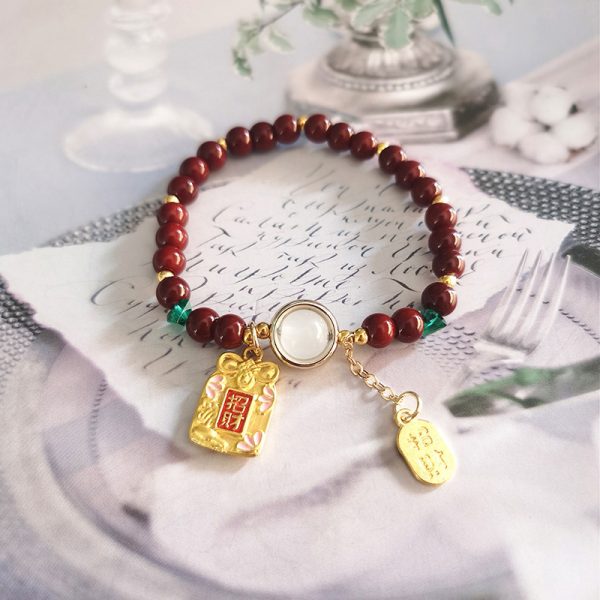 TikTok Internet Celebrity Cat's Eye Imitation Blue Moonlight Ins Niche Peace and Joy Pendant Bracelet Female Girlfriend Student Gift - 图片 53