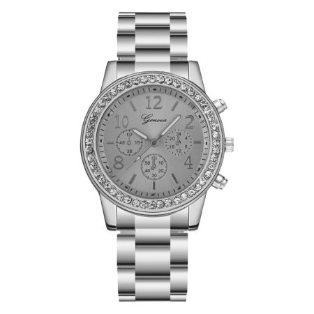Fashion diamond three-eye digital Geneva steel strap ladies watch female watch quartz watch