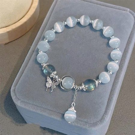 TikTok Internet Celebrity Cat's Eye Imitation Blue Moonlight Ins Niche Peace and Joy Pendant Bracelet Female Girlfriend Student Gift
