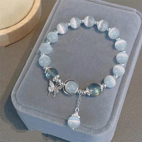 TikTok Internet Celebrity Cat's Eye Imitation Blue Moonlight Ins Niche Peace and Joy Pendant Bracelet Female Girlfriend Student Gift