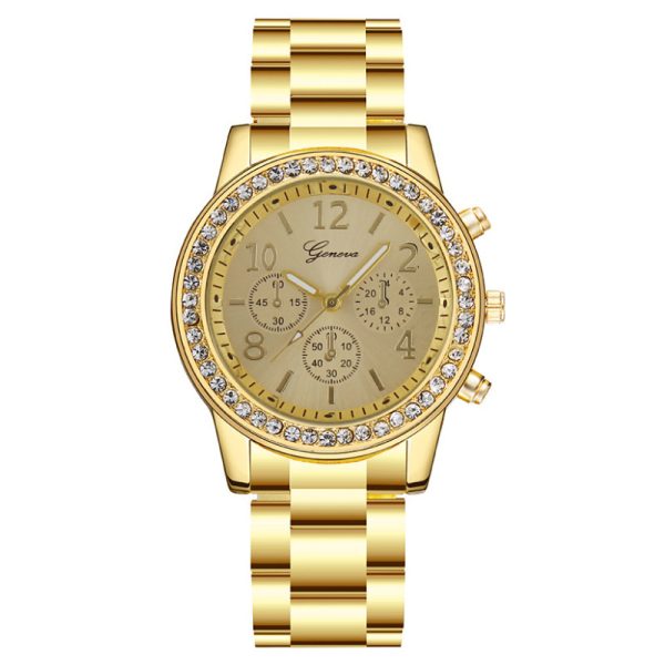 Fashion diamond three-eye digital Geneva steel strap ladies watch female watch quartz watch - 图片 6