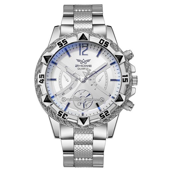 Fashion blue light large dial gold watch men's watch men's watch quartz watch steel belt watch - 图片 3