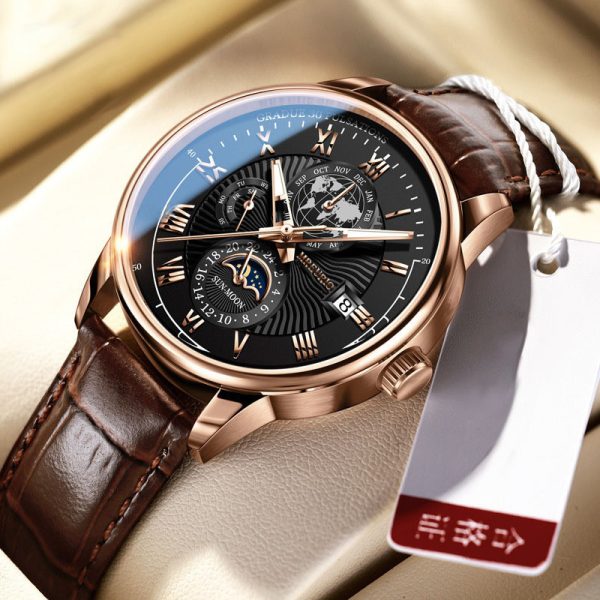 New fashion hot sale three-eye calendar star and moon fashion men's watch - 图片 2