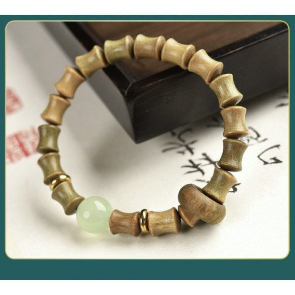 Antique niche green sandalwood bamboo bracelet Yongye beads for men and women. - 图片 4