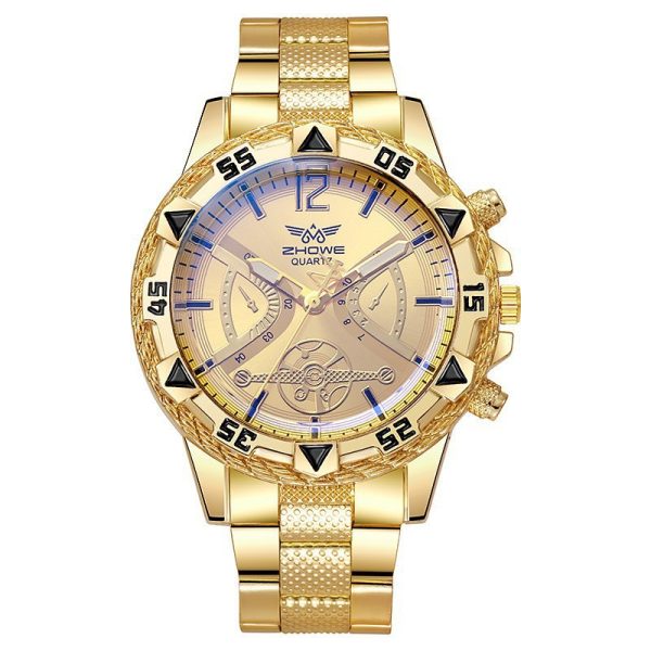 Fashion blue light large dial gold watch men's watch men's watch quartz watch steel belt watch - 图片 4