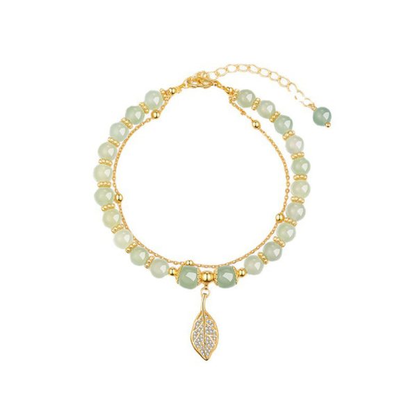 Explosions new Chinese style gold branches and jade leaves imitation Hetian jade bracelet high quality ladies bracelet jewelry multi-layer beaded - 图片 5