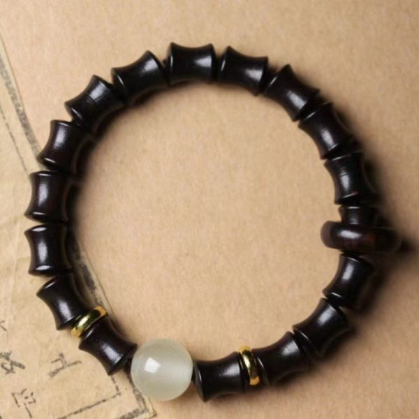 Antique niche green sandalwood bamboo bracelet Yongye beads for men and women. - 图片 6