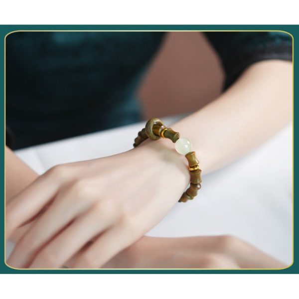 Antique niche green sandalwood bamboo bracelet Yongye beads for men and women. - 图片 2