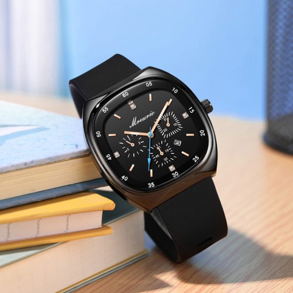 Fashion barrel silicone strap three-eye blue needle men's watch men's watch quartz watch - 图片 3