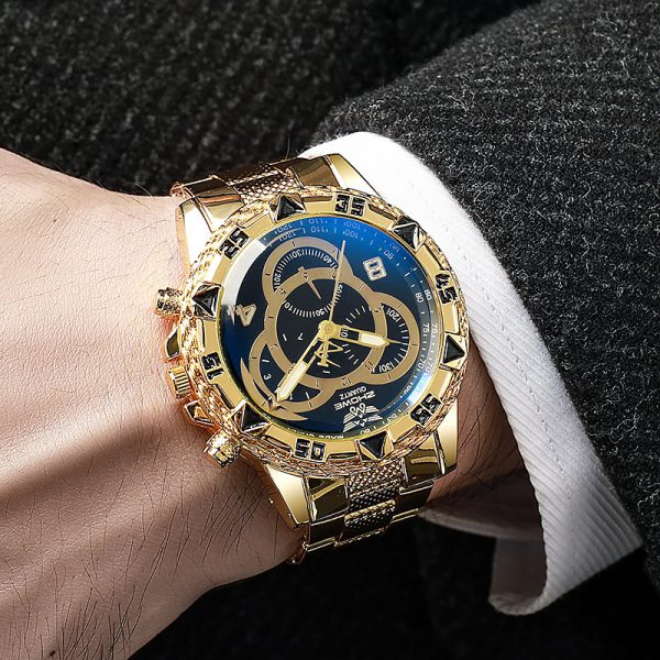 Fashion blue shiny dial men's watch men's watch quartz watch steel strap watch - 图片 2