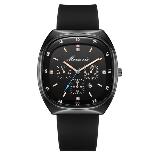 Fashion barrel silicone strap three-eye blue needle men's watch men's watch quartz watch - 图片 5
