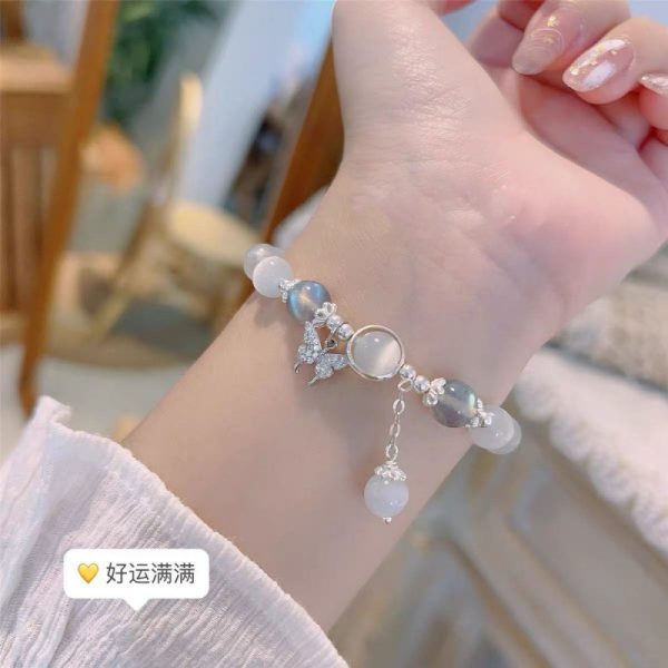 TikTok Internet Celebrity Cat's Eye Imitation Blue Moonlight Ins Niche Peace and Joy Pendant Bracelet Female Girlfriend Student Gift - 图片 3
