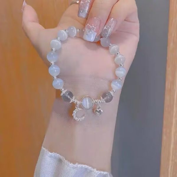 TikTok Internet Celebrity Cat's Eye Imitation Blue Moonlight Ins Niche Peace and Joy Pendant Bracelet Female Girlfriend Student Gift - 图片 10