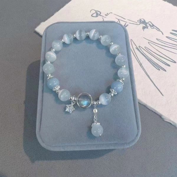 TikTok Internet Celebrity Cat's Eye Imitation Blue Moonlight Ins Niche Peace and Joy Pendant Bracelet Female Girlfriend Student Gift - 图片 8