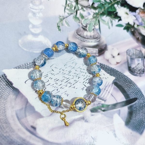 TikTok Internet Celebrity Cat's Eye Imitation Blue Moonlight Ins Niche Peace and Joy Pendant Bracelet Female Girlfriend Student Gift - 图片 60