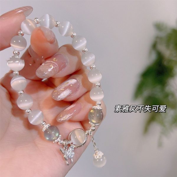 TikTok Internet Celebrity Cat's Eye Imitation Blue Moonlight Ins Niche Peace and Joy Pendant Bracelet Female Girlfriend Student Gift - 图片 2