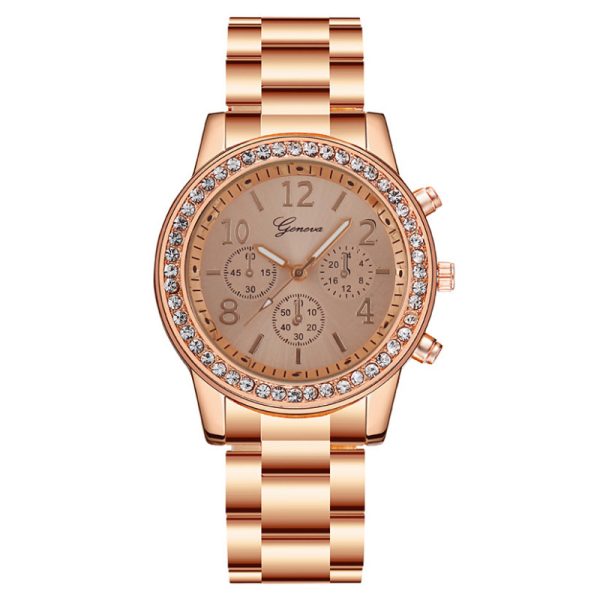 Fashion diamond three-eye digital Geneva steel strap ladies watch female watch quartz watch - 图片 5