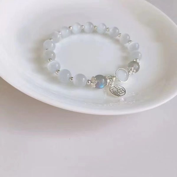 TikTok Internet Celebrity Cat's Eye Imitation Blue Moonlight Ins Niche Peace and Joy Pendant Bracelet Female Girlfriend Student Gift - 图片 37