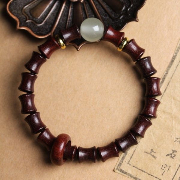 Antique niche green sandalwood bamboo bracelet Yongye beads for men and women. - 图片 7