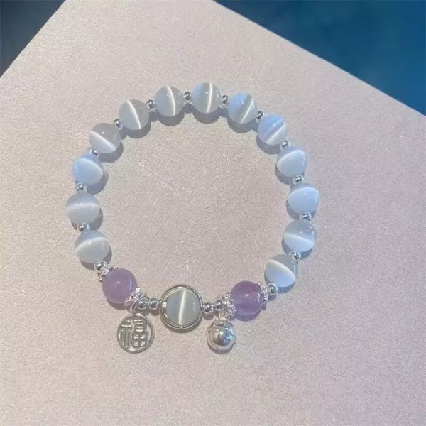 TikTok Internet Celebrity Cat's Eye Imitation Blue Moonlight Ins Niche Peace and Joy Pendant Bracelet Female Girlfriend Student Gift - 图片 38