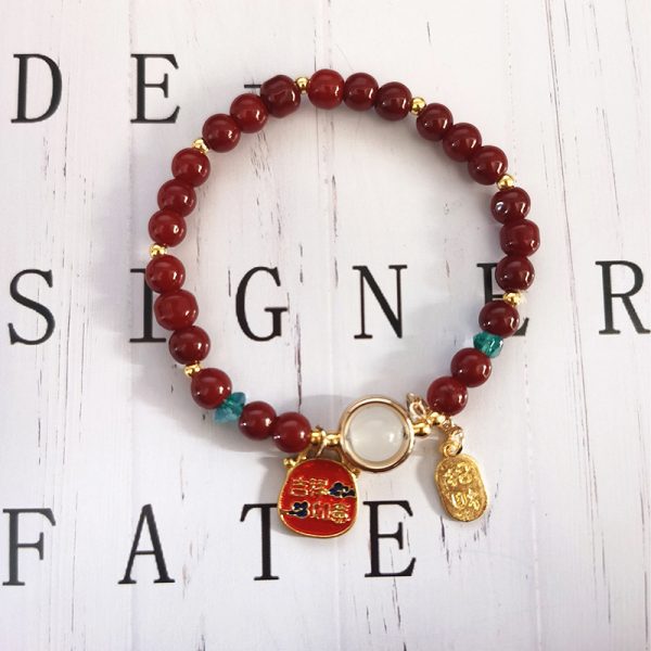 TikTok Internet Celebrity Cat's Eye Imitation Blue Moonlight Ins Niche Peace and Joy Pendant Bracelet Female Girlfriend Student Gift - 图片 58