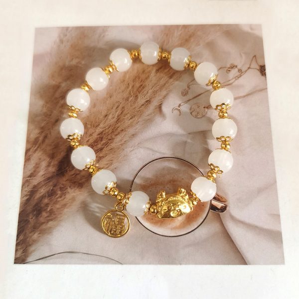 TikTok Internet Celebrity Cat's Eye Imitation Blue Moonlight Ins Niche Peace and Joy Pendant Bracelet Female Girlfriend Student Gift - 图片 22