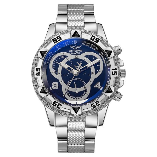 Fashion blue shiny dial men's watch men's watch quartz watch steel strap watch - 图片 3