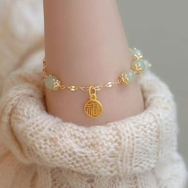 TikTok Internet Celebrity Cat's Eye Imitation Blue Moonlight Ins Niche Peace and Joy Pendant Bracelet Female Girlfriend Student Gift - 图片 67