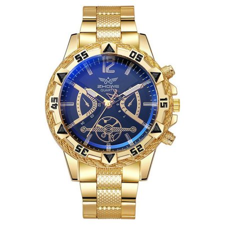 Fashion blue light large dial gold watch men's watch men's watch quartz watch steel belt watch