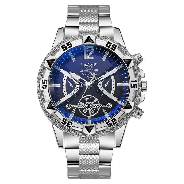 Fashion blue light large dial gold watch men's watch men's watch quartz watch steel belt watch - 图片 6