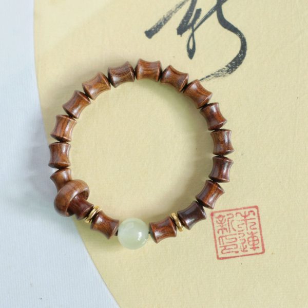 Antique niche green sandalwood bamboo bracelet Yongye beads for men and women. - 图片 8