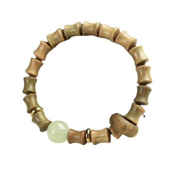 Antique niche green sandalwood bamboo bracelet Yongye beads for men and women. - 图片 5