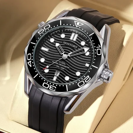 Fashion new men's watch men's watch silicone strap black men's watch