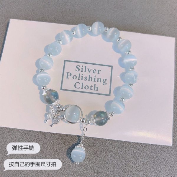 TikTok Internet Celebrity Cat's Eye Imitation Blue Moonlight Ins Niche Peace and Joy Pendant Bracelet Female Girlfriend Student Gift - 图片 4