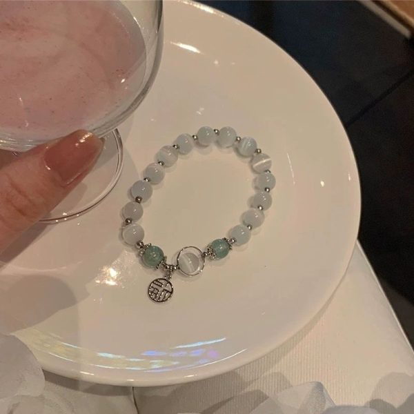 TikTok Internet Celebrity Cat's Eye Imitation Blue Moonlight Ins Niche Peace and Joy Pendant Bracelet Female Girlfriend Student Gift - 图片 39