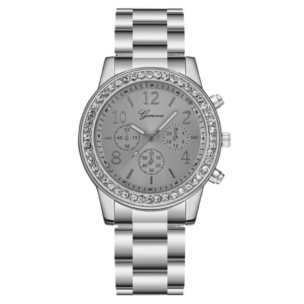 Fashion diamond three-eye digital Geneva steel strap ladies watch female watch quartz watch - 图片 4