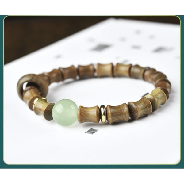 Antique niche green sandalwood bamboo bracelet Yongye beads for men and women. - 图片 3