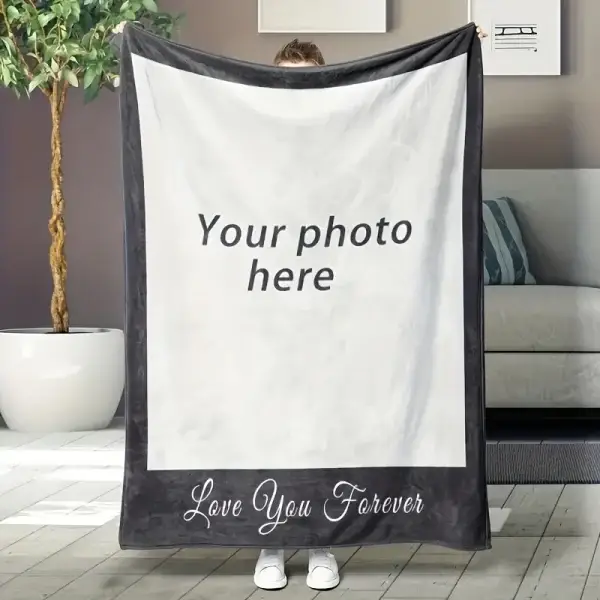 1pc Personalized Photo Flannel Throw Blanket - Custom Photo/Text Insert - Soft Plush All-Season Blanket for Couch, Bed, Camping, Office, Pet - Ideal Gift for Anniversary, Birthday, Housewarming - Upload Your Own Picture!, Custom Blanket, Contemporary Design, Durable Comfort - 图片 2