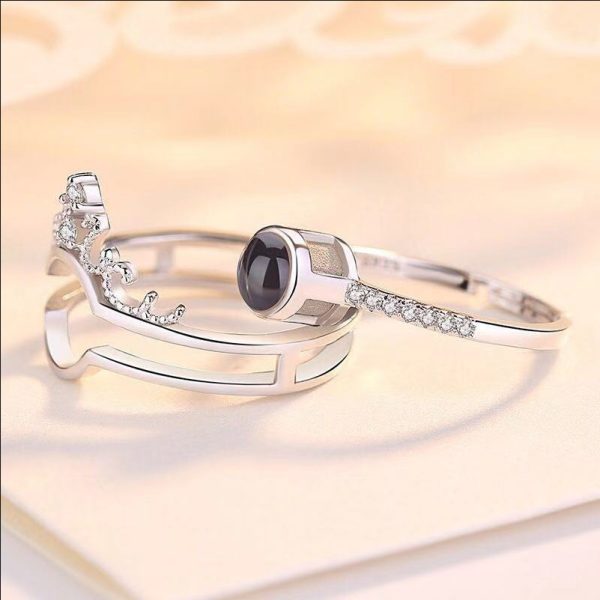 Creative S925 sterling silver crown projection ring female 2 in 1 100 languages I love you to send your girlfriend valentine's day - 图片 3