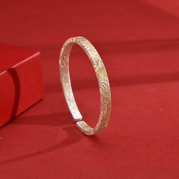 9999 Sterling Silver Sunflower Bracelet Women's Guofeng Ancient Style Opening Internet Popular Bracelet Full-gold Sunflower Silver Bracelet