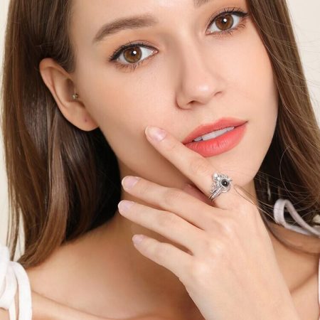 Creative S925 sterling silver crown projection ring female 2 in 1 100 languages I love you to send your girlfriend valentine's day