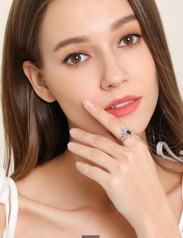 Creative S925 sterling silver crown projection ring female 2 in 1 100 languages I love you to send your girlfriend valentine's day