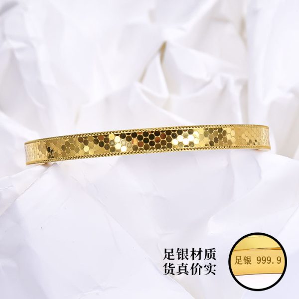 9999 dragon scale gold-plated silver bracelet for women new shiny polka dot Chinese style all-match sterling silver bracelet silver jewelry gift - 图片 5