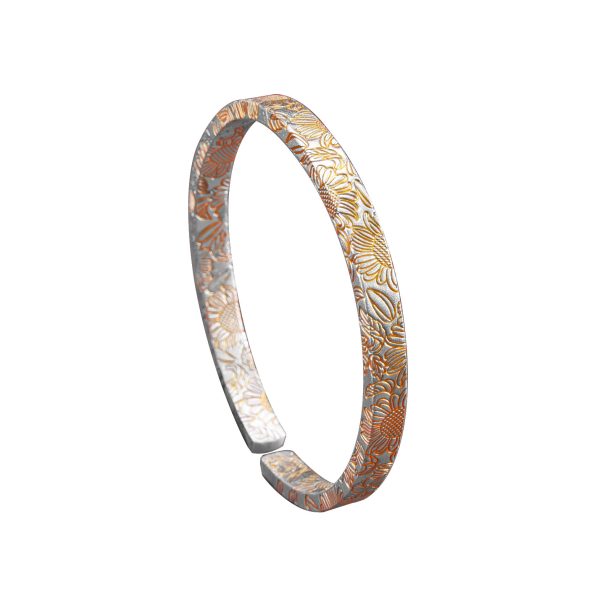9999 Sterling Silver Sunflower Bracelet Women's Guofeng Ancient Style Opening Internet Popular Bracelet Full-gold Sunflower Silver Bracelet - 图片 5