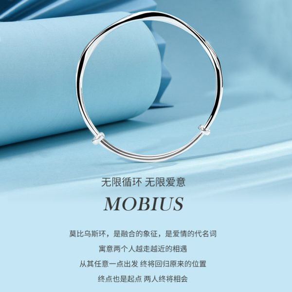 Foot silver 9999 sterling silver plain ring smooth Mobius ring silver bracelet solid push-pull bracelet women's silver bracelet - 图片 4