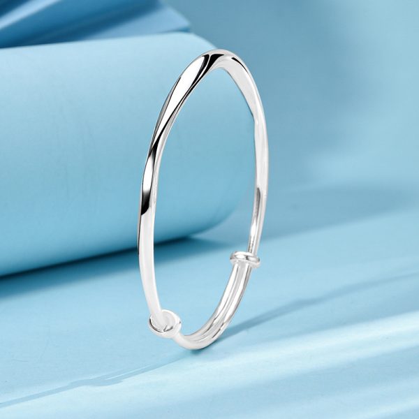 Foot silver 9999 sterling silver plain ring smooth Mobius ring silver bracelet solid push-pull bracelet women's silver bracelet - 图片 5