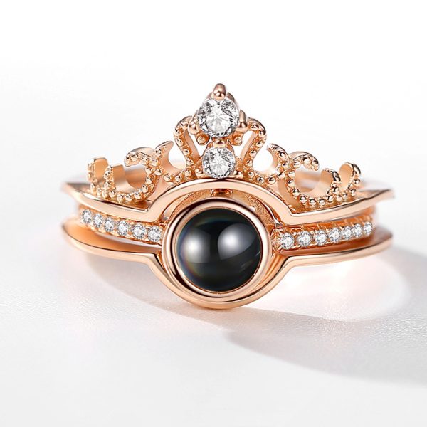 Creative S925 sterling silver crown projection ring female 2 in 1 100 languages I love you to send your girlfriend valentine's day - 图片 4