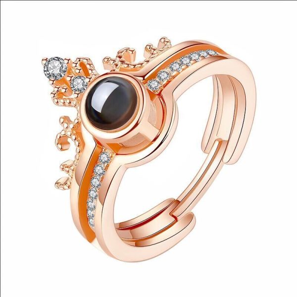 Creative S925 sterling silver crown projection ring female 2 in 1 100 languages I love you to send your girlfriend valentine's day - 图片 5
