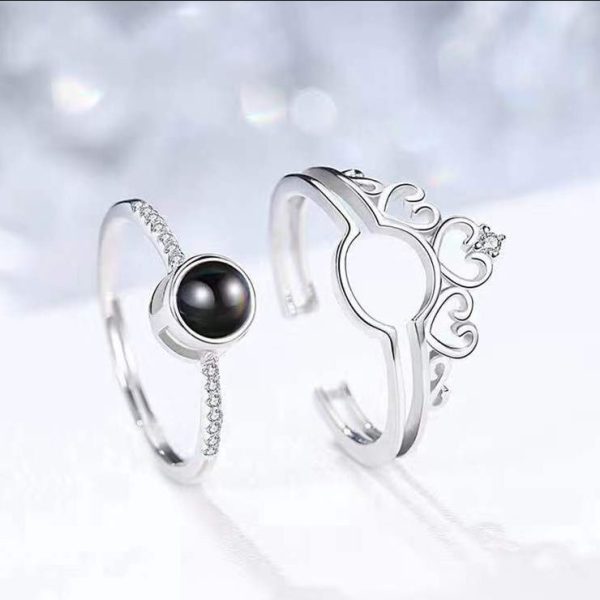 Creative S925 sterling silver crown projection ring female 2 in 1 100 languages I love you to send your girlfriend valentine's day - 图片 2